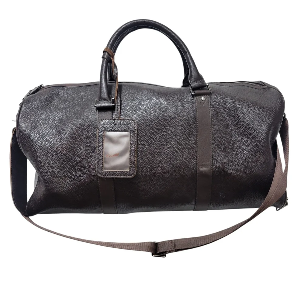 Unbranded Adult Unisex Brown Pebbled Leather Crossbody Top-Handle Duffle Bag